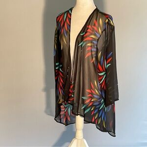Colorful Sheer Festive Women's Fireworks Design Kimono Cover Up/Jacket Size Lg